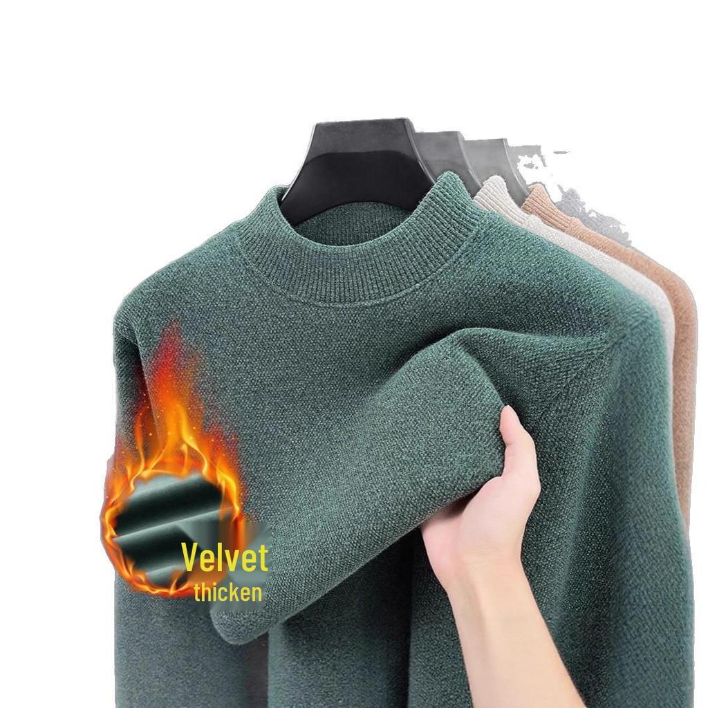 Men's Mink Fur Collar Sweater: Thick, Warm, Knitted Base Shirt for Autumn and Winter