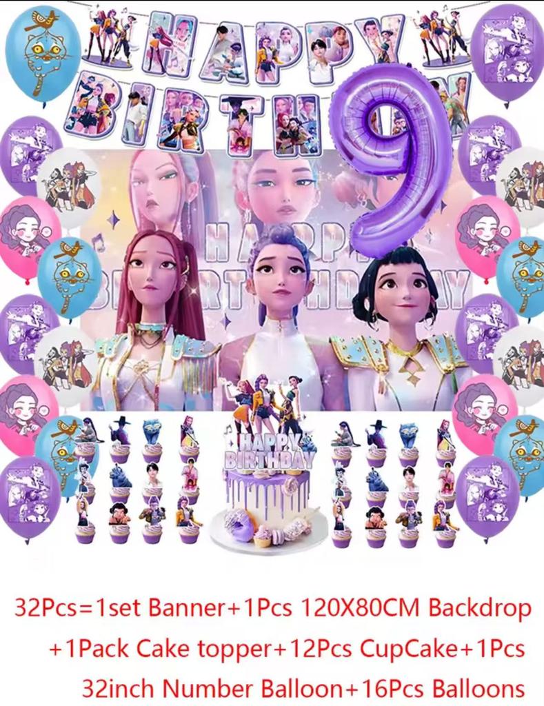 Sada příborů Demon Hunters Party Banner Pozadí Balónky Dortový Topper Venkovní Piknikové Potřeby Narozeniny pro Korejskou Kpop Anime Párty