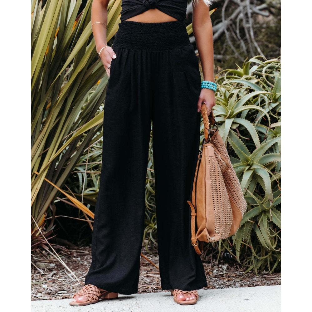 Pantaloni Casual da Donna con Coulisse, Vita Media, Gamba Larga da Spiaggia, Primavera ed Estate, Pantaloni Europei e Americani