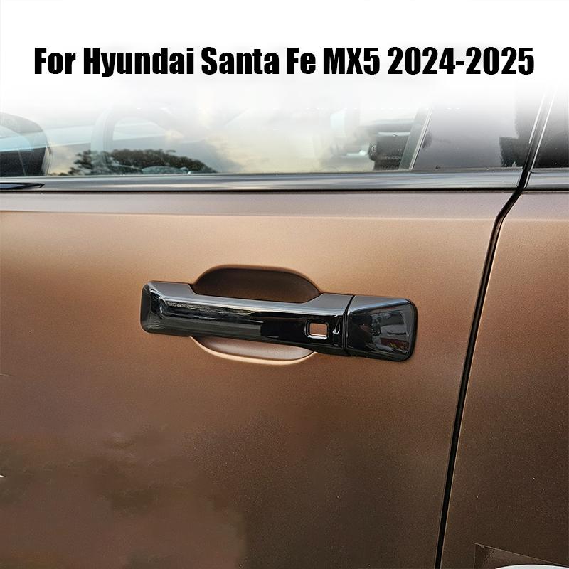 For Hyundai Santa Fe MX5 2024 2025 Bright Black Exterior Door Handle Decorative Frame ABS Material Adhesive Tallation