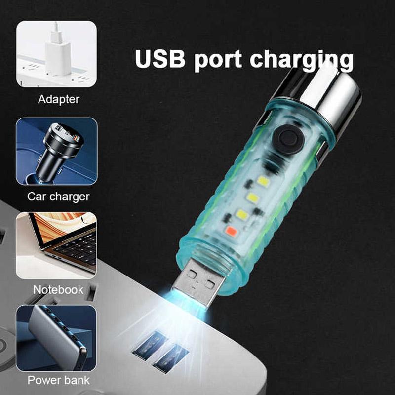 USB Rechargeable Flashlight Portable EDC Pocket Flash Light 6 Modes Outdoor Hiking Camping Mini Flashlight with Tail Magnet