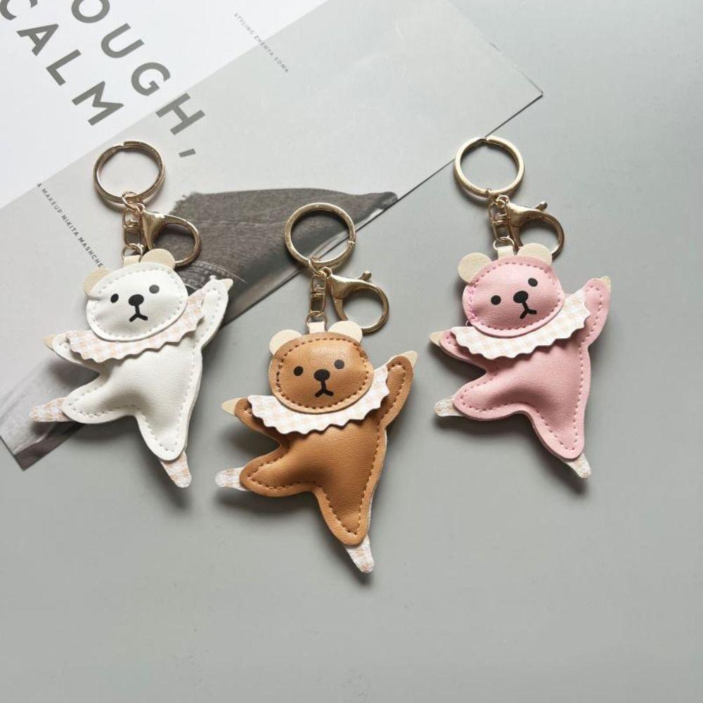 Bag Pendant Ballet Bear Keychain Patchwork Car Keyring Fashion PU Bear Pendant  Students