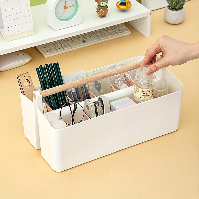 1pc Portable Plastic Pencil Organizer with Multi Compartments Insert Style Desk Storage for Markers, Watercolor Brushes, Office  Art Supplies,