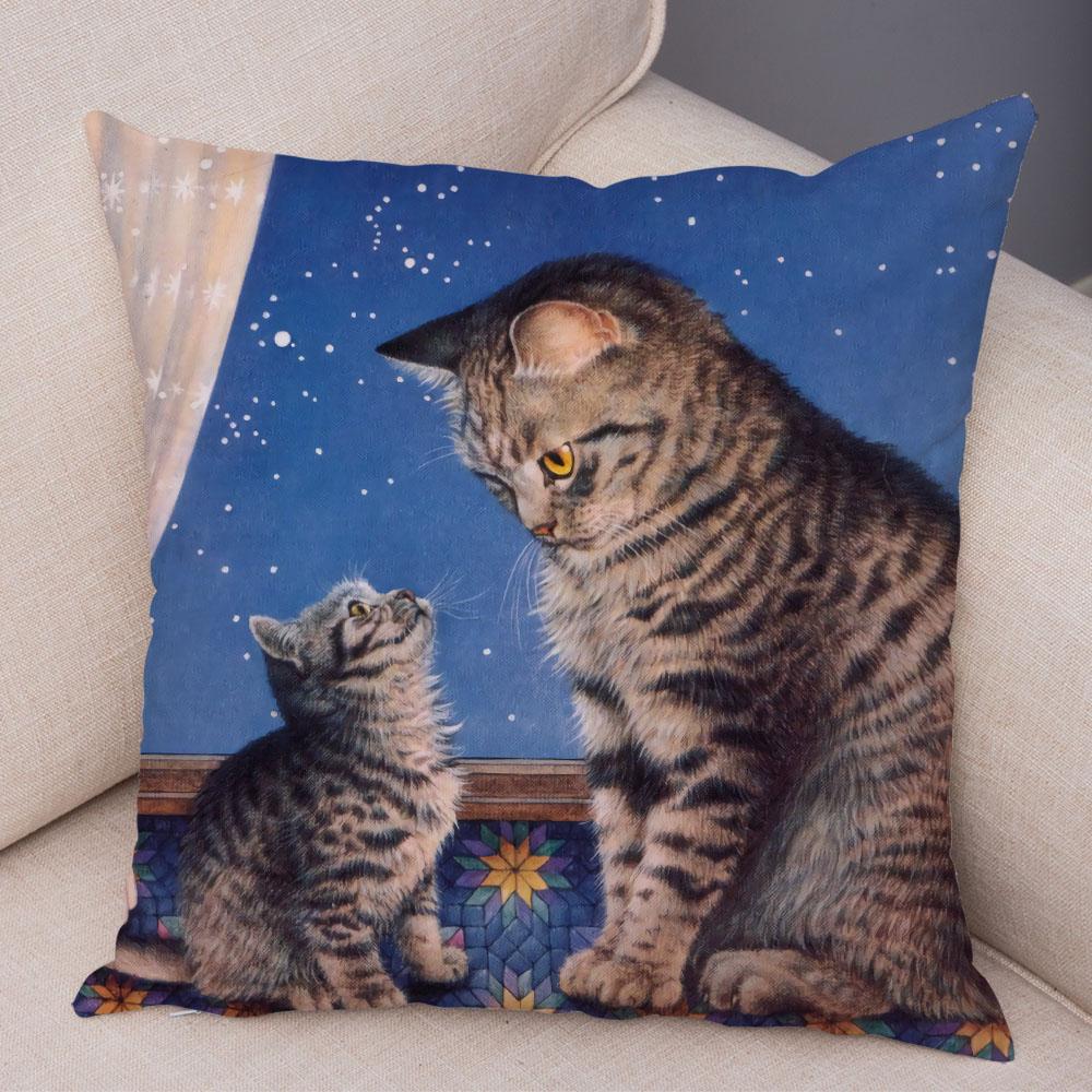 

Наволочка с изображением домашнего животного, наволочка для дивана, дома, автомобиля, милая акварельная наволочка с котом, украшение на подушку 45x45cm
