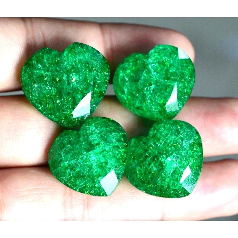 Natural Green Emerald 4 Pcs 200 Ct Heart Cut Certified Jewelry Gemstones