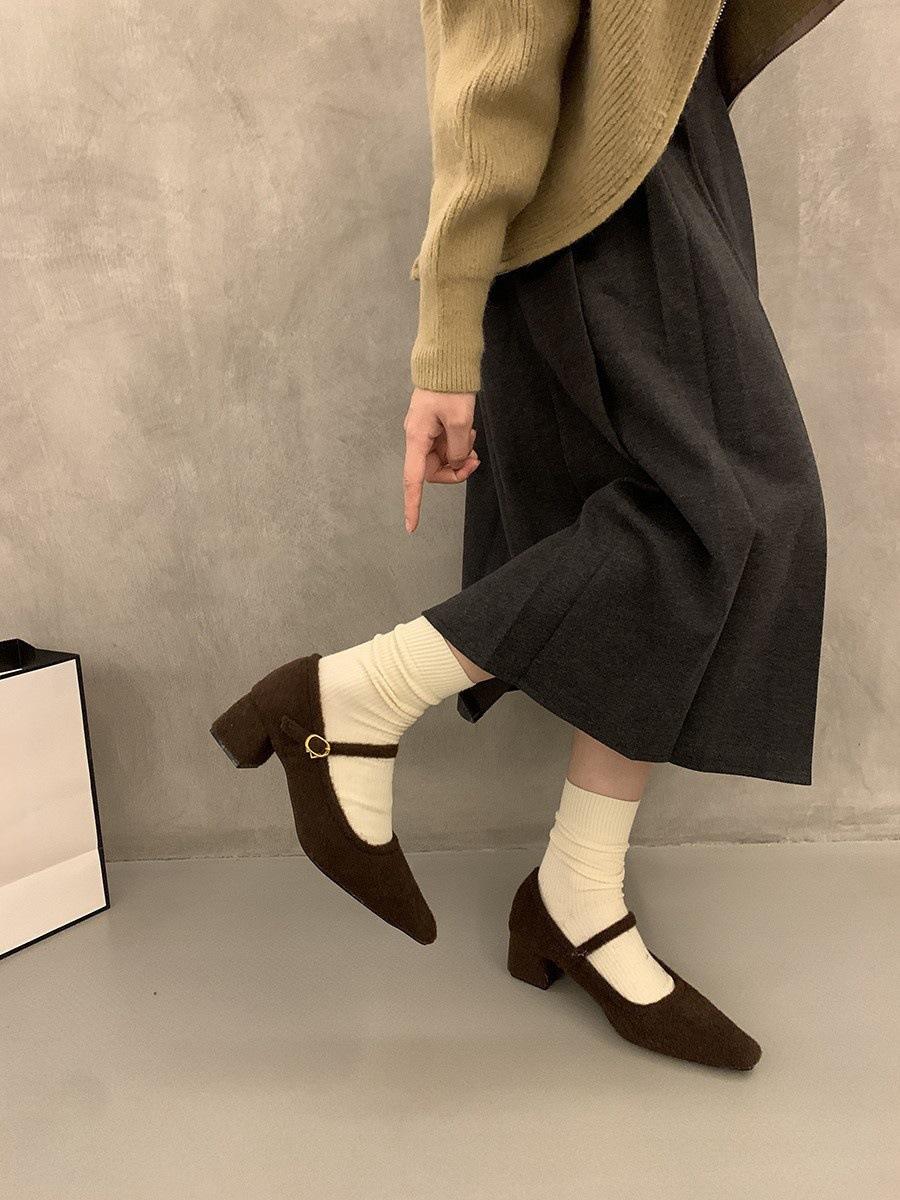 

Туфли Мэри Джейн из французского бархата с леопардовым принтом на грубом каблуке, женские туфли 2025 года, теплые туфли из хлопка, одинарные туфли 40