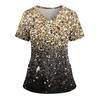 Women's Loose Short Sleeved Fashionable Polka Pots And Geometric Printing V-neck Buttonable Side Slit Top T-shirt