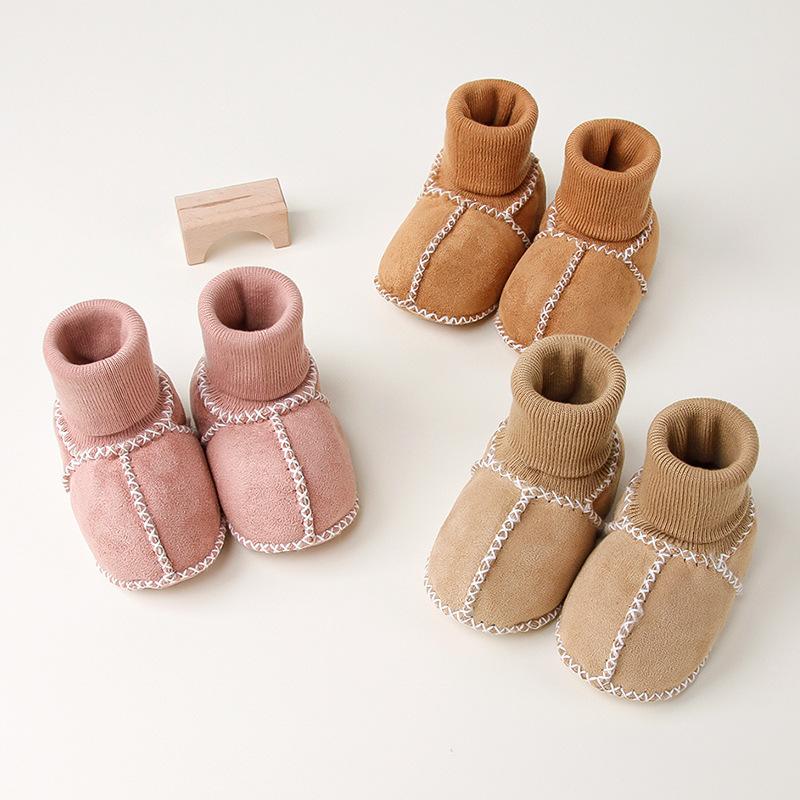 Thickened Fleece-Lined Baby Step Learning Shoes Winter 0-12 Months Soft Bottom Baby Shoes All Season Baby Socks Shoes