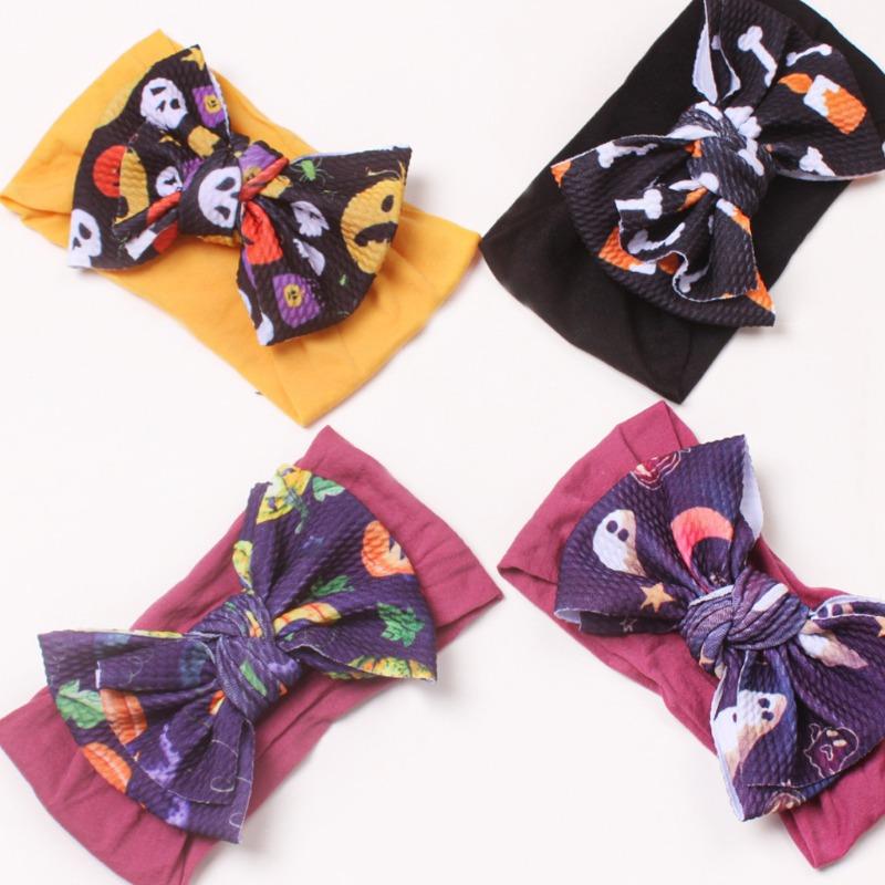 Halloween Day Hair Accessories Children's Pumpkin Headband Skull Head Ribbon Bow Nylon Headband Baby Headband