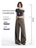 Women's Brown-Gray Wide-Leg Pants with Flowing Ribbons, 2026 New Style, Slimming, Good Drape, Casual Straight-Leg Suit Pants.