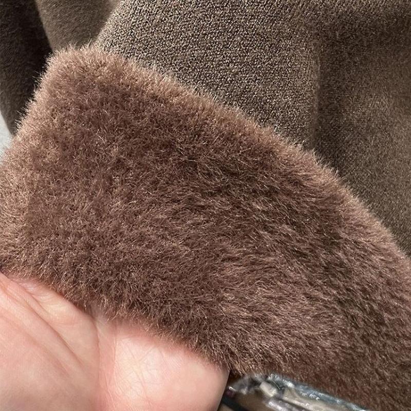 Autumn and Winter Plush Thick Velvet Base Women's Sweaters Long Sleeve Half High Collar Warm Knitted Sweater Ladies Elegant Solid Pullover Tops 24870