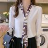 Chiffon Shirt for Women In Spring and Autumn Fashionable Streamers Design Niche Satin Shirt Temperament Long-sleeved Top