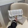 Women's Tweed Chain Small Square Bag Fashionable Single Shoulder Crossbody Bag Vintage Minimalist Handbag