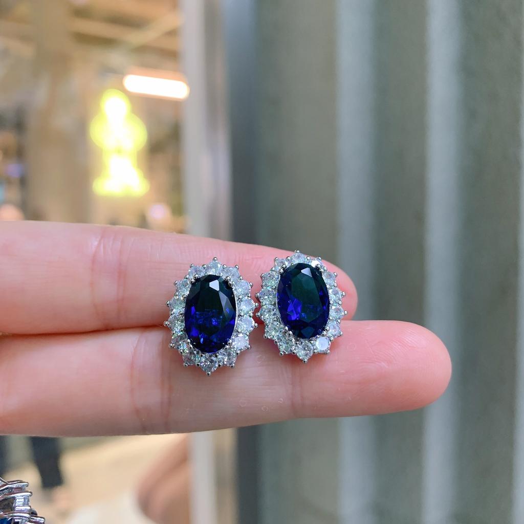 Jewelry Simulation Blue Glass Jewelry Set Main Stone Hanging 12 * 16 Ring 10 * 14 Ears 8 * 12