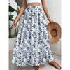 Women's Colorful Flower Printed High Waist Skirt Swing Skirt Elastic High Waist Flower Elegant Party Skirt