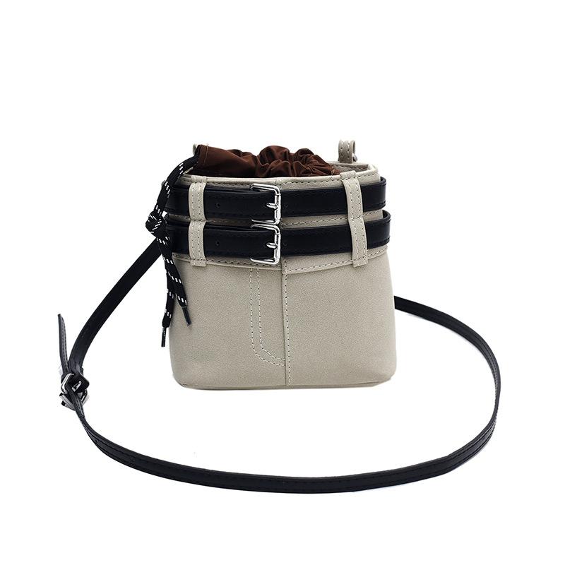 Patchwork Drawstring Small Square Bag For Women New Casual Versatile One Shoulder Bags Retro Commuter Mini Crossbody Purses