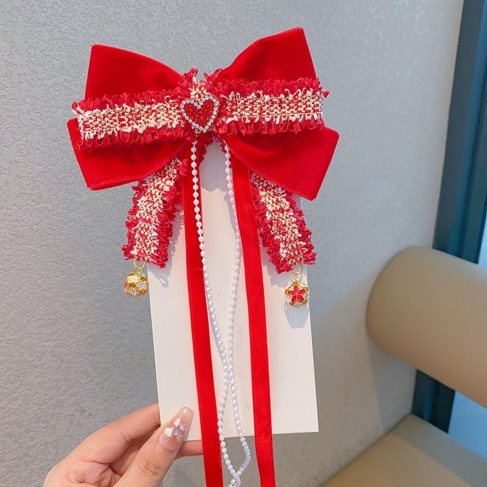 Tassel Bow Ribbon Hair Clip Ribbon Hanfu Hair Ornamen Holiday New Year Hairpin Home