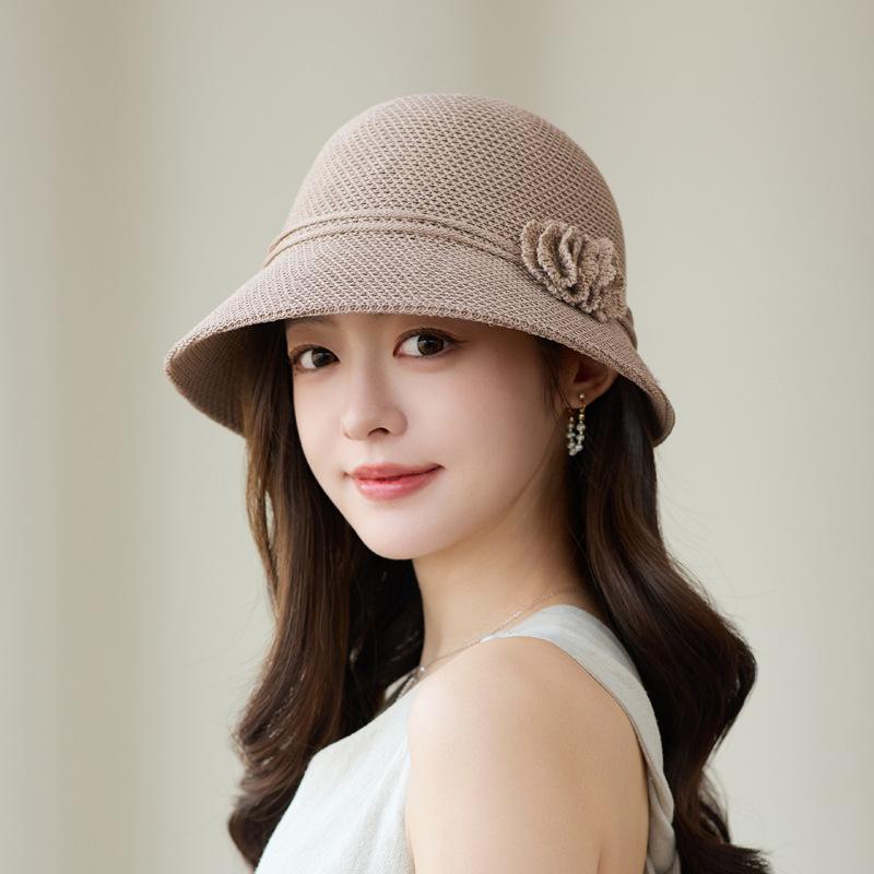 2026 new knitted basin hat women's summer thin breathable sun hat elegant middle-aged and elderly fashion versatile mother hat