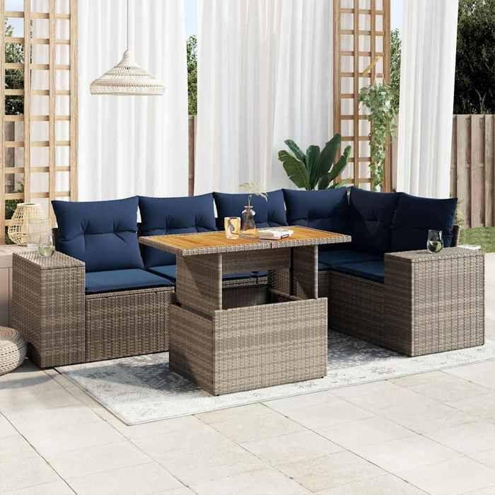 VidaXL Garden Lounge Set 6 Pcs with Grey Cushions Wicker, Outdoor Sofa Set, Corner Sofa Set 3327379