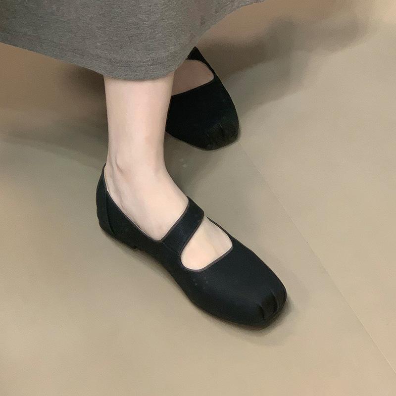 Sheepskin version~ French square head ballet evening breeze gentle shoes temperament advanced sense word with women's shallow mouth single shoes