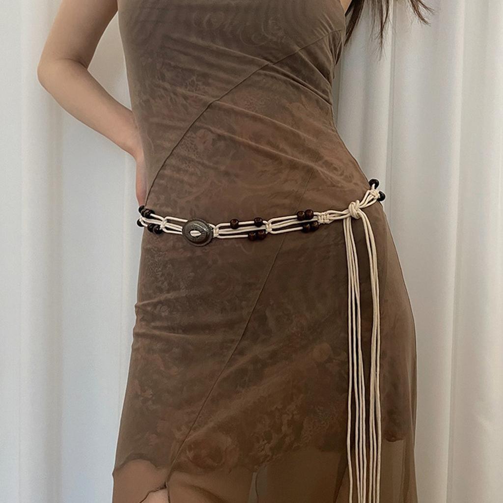 Lady Bohemian Waist Belt Delicate Beads Decors Braided Waist Chain for Banquets Dress Women Beach Getaways Waist Rope