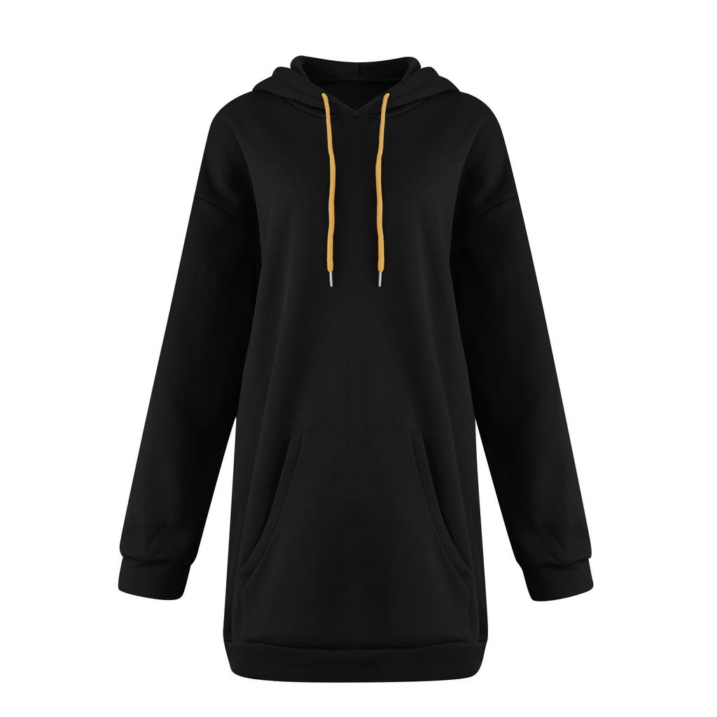 Women  Casual Patchwork Hooded Solid Color Loose Long Sleeve Sweatshirt Tops