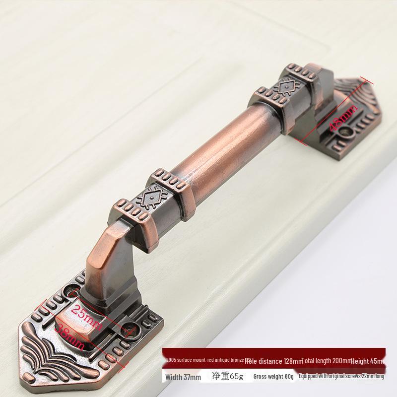 Euro Retro Iron & Wood Handle for Large Door - Antique-Style Sliding or Wardrobe Cabinet Surface-Mount