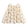 2025 Spring/Summer Floral Print Semi-Sheer Tie Long Sleeve Women's Shirt