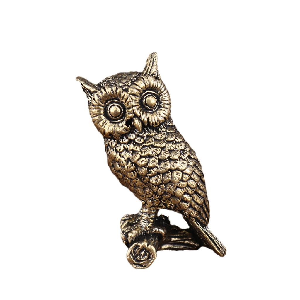 Brass Solid Owl Ornament Creative Home Decoration Copper Carving Handicraft Tea Pet