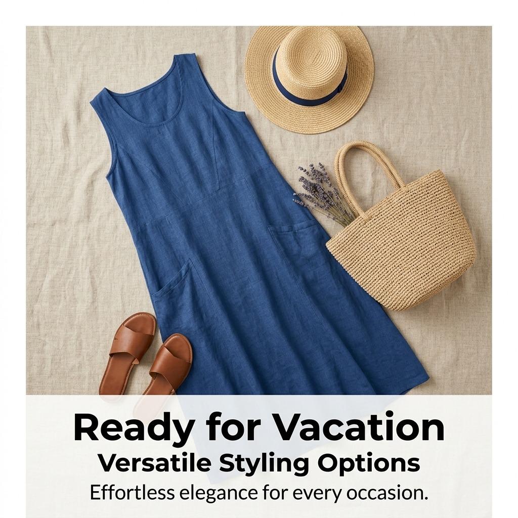 Summer European And American Style Pocket Sleeveless Round-Neck Women'S Pure Cotton Dress