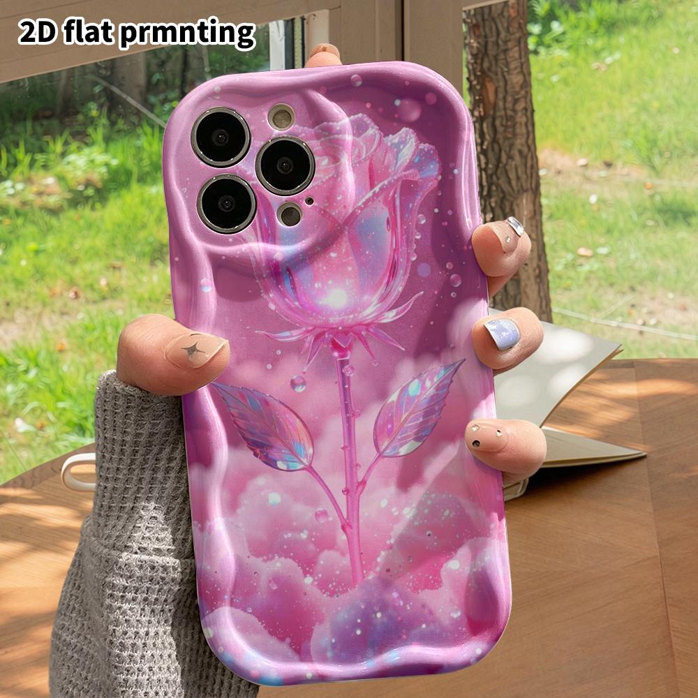 Phone Case: 2D Flat, Suitable for iPhone 18 17 16 15 14 13 12 Pro Protective Case, Phone Decoration, Crystal Pink Rose, Perfect Christmas and Hallowee