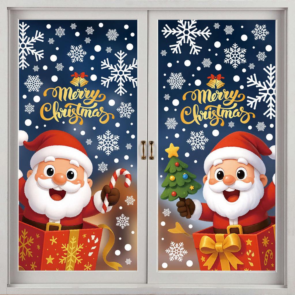 Weihnachtsaufkleber Weihnachtsmann Schneemann Glasaufkleber Fensterdekoration Schneeflocken Fensteraufkleber