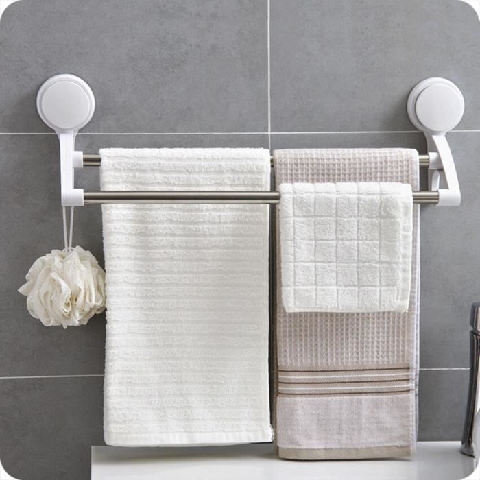 Double Layer Rail Shelf Suction Cup Towel Rack Stainless Steel Wall Mount Bathroom Towel Holder Rack Bathroom
