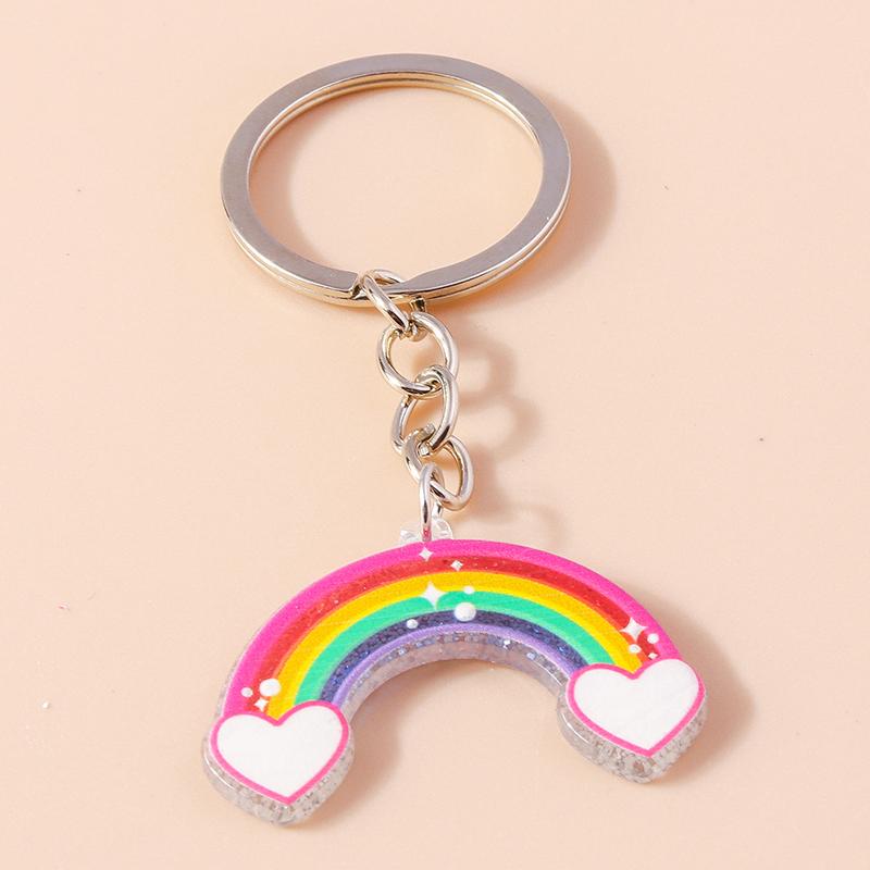Cartoon Smile Rainbow Keychain Resin Key Rings Gifts for Women Men Car Key Chain Jewelry Bag Accessories