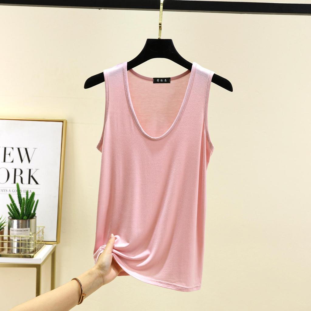 6XL Oval Collar Stretch Loose Vest Summer Modal Fashion All-match Large Size Bottoming Shirt Hem Arc Women's Top