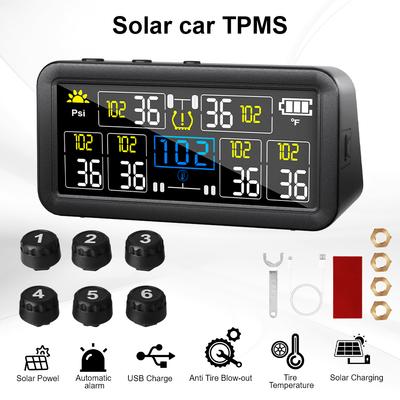 Banden Druk Temperatuur Waarschuwing Waterdicht 4/6 Externe Sensoren 0~9.9Bar Vrachtwagen RV Zonnesensor TPMS Auto Bandenspanning Alarm Digitaal LCD Scherm