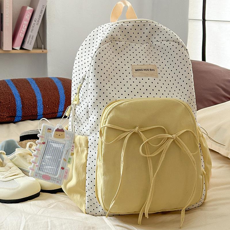 Schoolbag New Sweet Girl Backpack Korean Versatile Bow Polka Dot Versatile Light Commuter Bag Large Capacity School Bag
