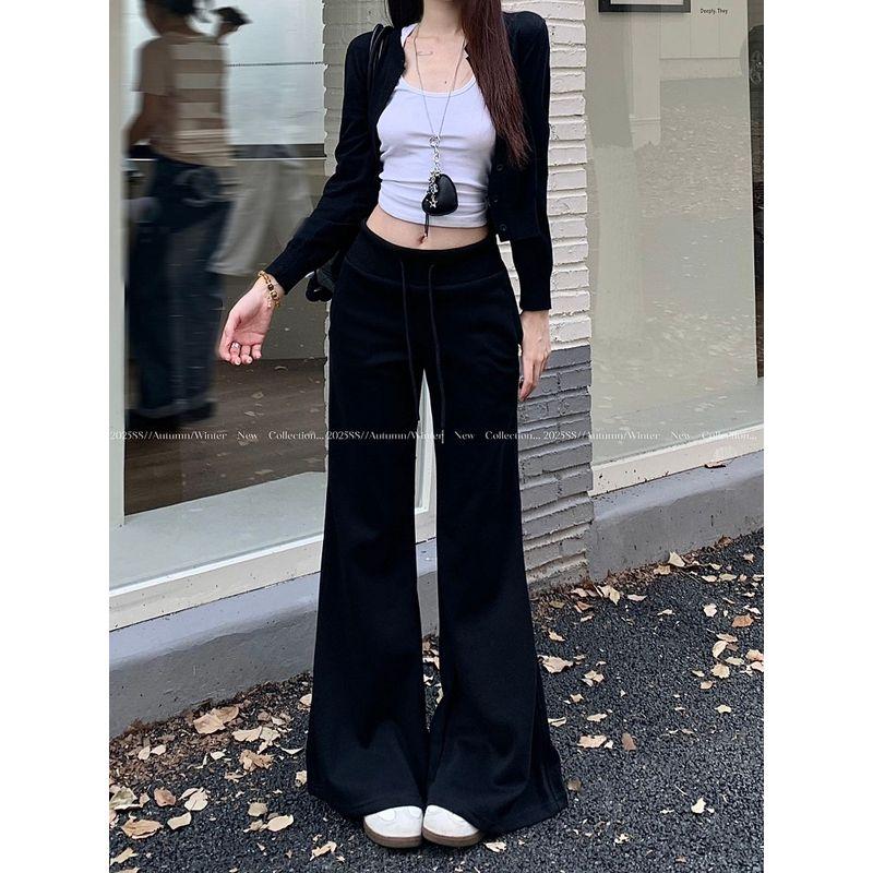 Idle Style High Waist Casual Pants for Women Sexy Smooth Micro-Flared Pants Autumn Slimming Easiest for Match Mop Pants Gray Pants
