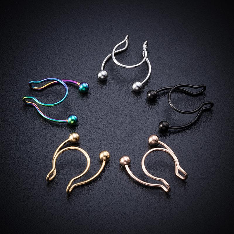 1pcs U-shaped Non-pierced Fake Nose Septum Piercing Surgical Steel Nose Spiral Hoop Rings for Women Men Nose Piercing Nariz