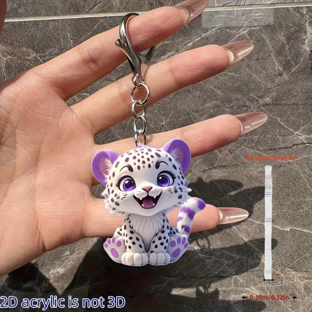 2D Acrylic Purple Happy Leopard Keychain Women Pendant Christmas Valentine Birthday Gift