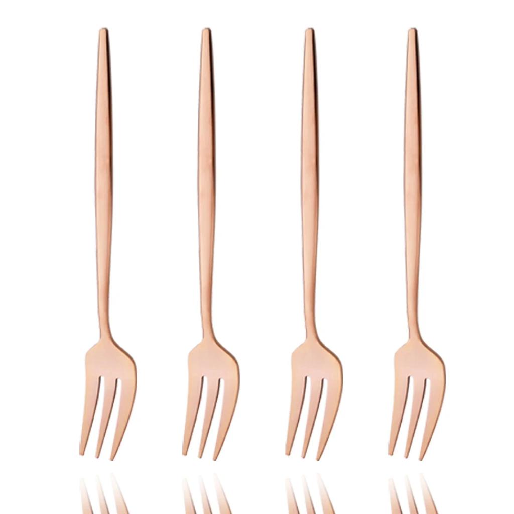 4Pcs Stainless Steel Tea Forks Black Gold Cake Fork Snack Salad Coffee Fruit Fork Mirror Cutlery Tableware Set Kitchen Utensils