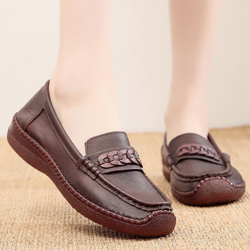 

Женская обувь ручной работы из натуральной кожи, удобная, с мягкой подошвой, с круглым носком, одинарная обувь, роскошные лоферы из коровьей кожи, повседневные женские лоферы 41