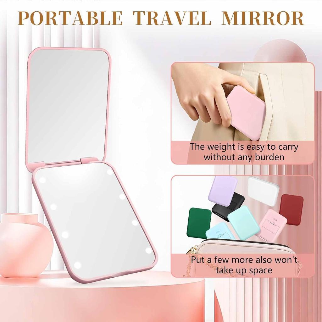 Compact Mirror with Light, 1X/3X Magnification LED Pocket Mirror for Women | Portable, Travel, Purse, Pocket, Gift, Pink, mini, small, essentials,