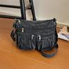 Geantă de umăr casual din denim pentru femei Geantă crossbody cu buzunare multiple și buzunare cu fermoar