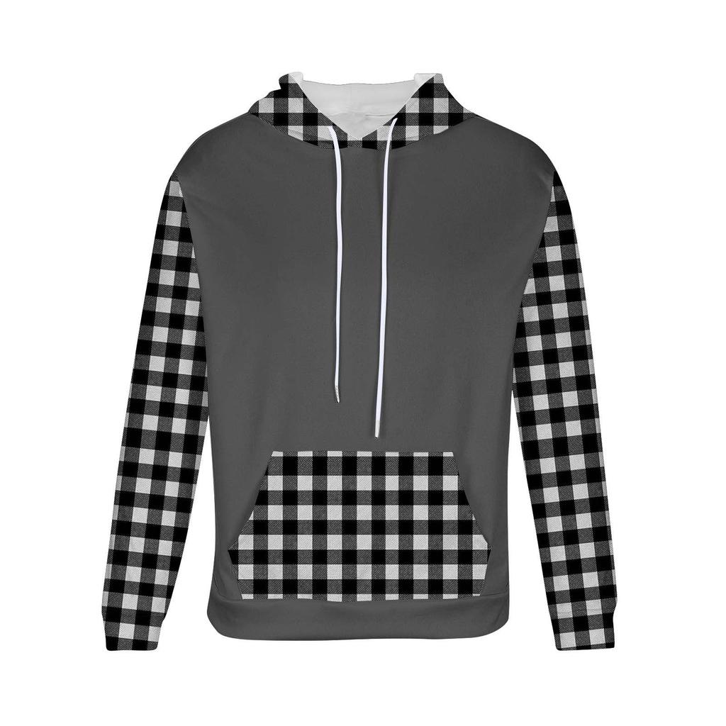 Men's Checked Casual Hooded Drawstring Hoodie Pullover
