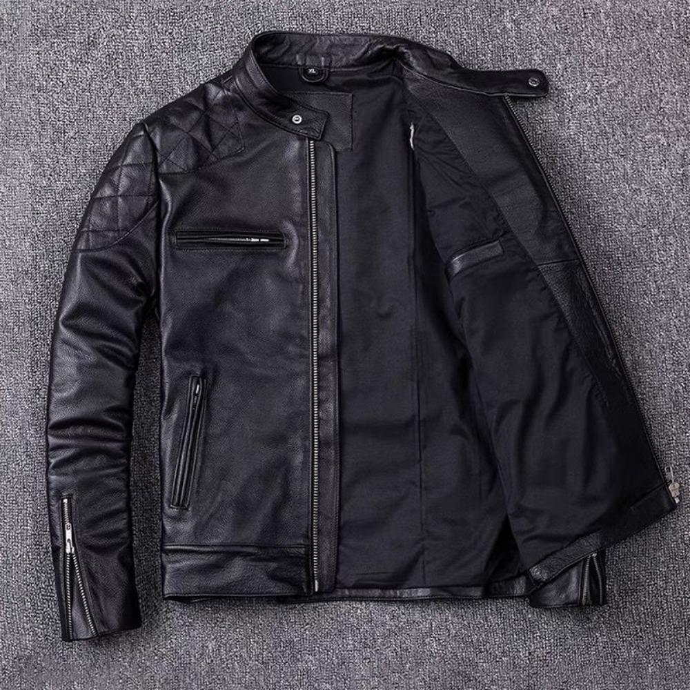 The First Layer of Cowhide Leather Jacket Men's Short Slim-fit Locomotive Stand-up Collar Leather Jacket Large-size Jacket