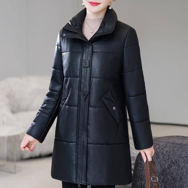 Middle Age Woman Winter Long Faux Sheepskin Coats Elegant Thick Warm Winter Parkas Female Leather Jacket