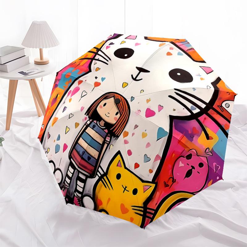 1PC Cat Girl Automatic Folding Umbrella, Portable & Foldable Design with 8 Ribs, Casual Outdoor Accessory, Umbrella for Windproof45