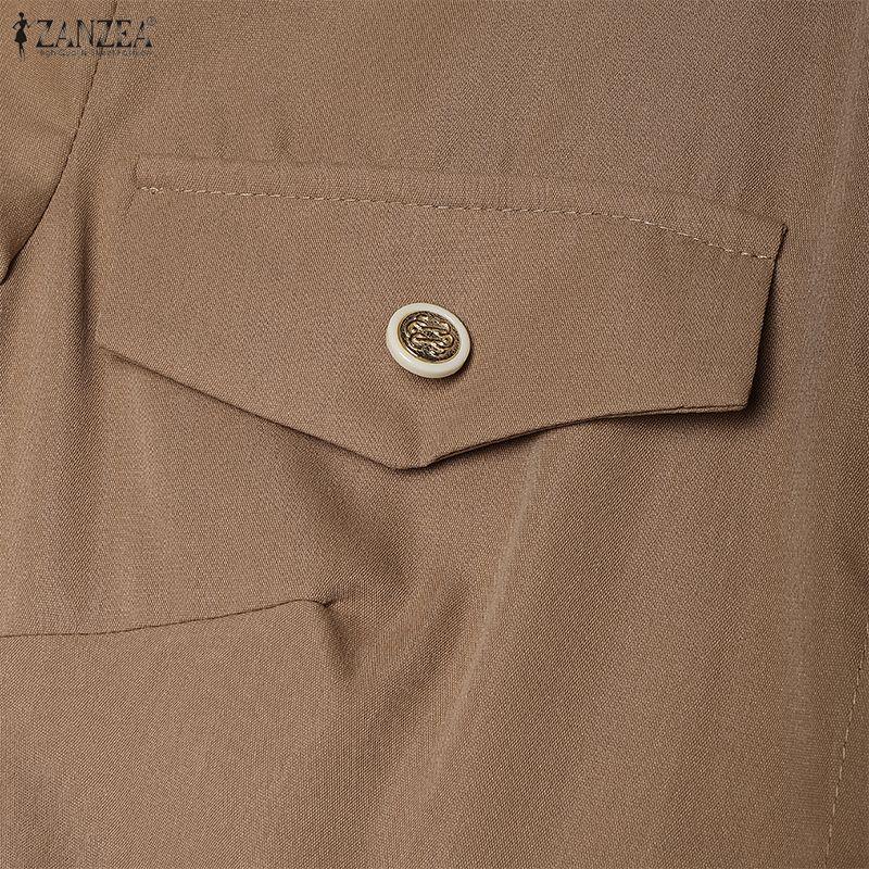 ZANZEA Kadın Günlük Devrik Yaka Yazlık Kısa Kollu Uzun Elbise