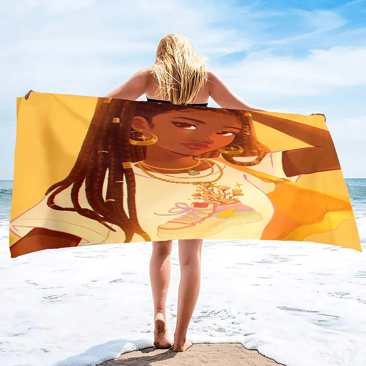 Textilien Girls Black African Bath Towel Woman Beach Bath Towels Soft Microfiber Towels Quick Dry Beach Towels Oversized Beach Towel